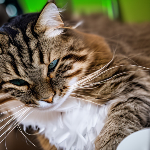 cheerful medium shot of kokocat, a tabby cat, good lighting, f/4, Nikon D850