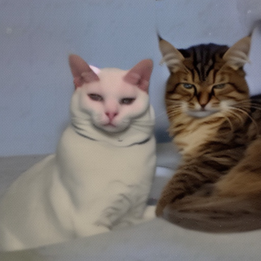photo of two cats in the sparkling snow, winnieko, a serious white cat looking forward, an alert tabby, crisp