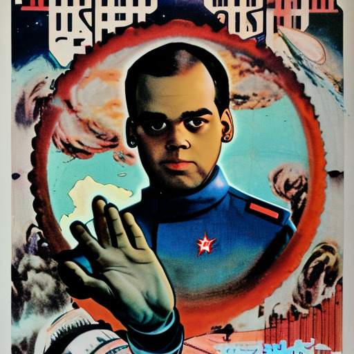 soviet propaganda poster of corajr as a cosmonaut