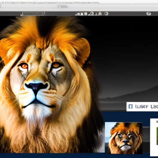 computer screenshot of a photo editing program, a user is selecting an image of a lion and shrinking it into a thumbnail